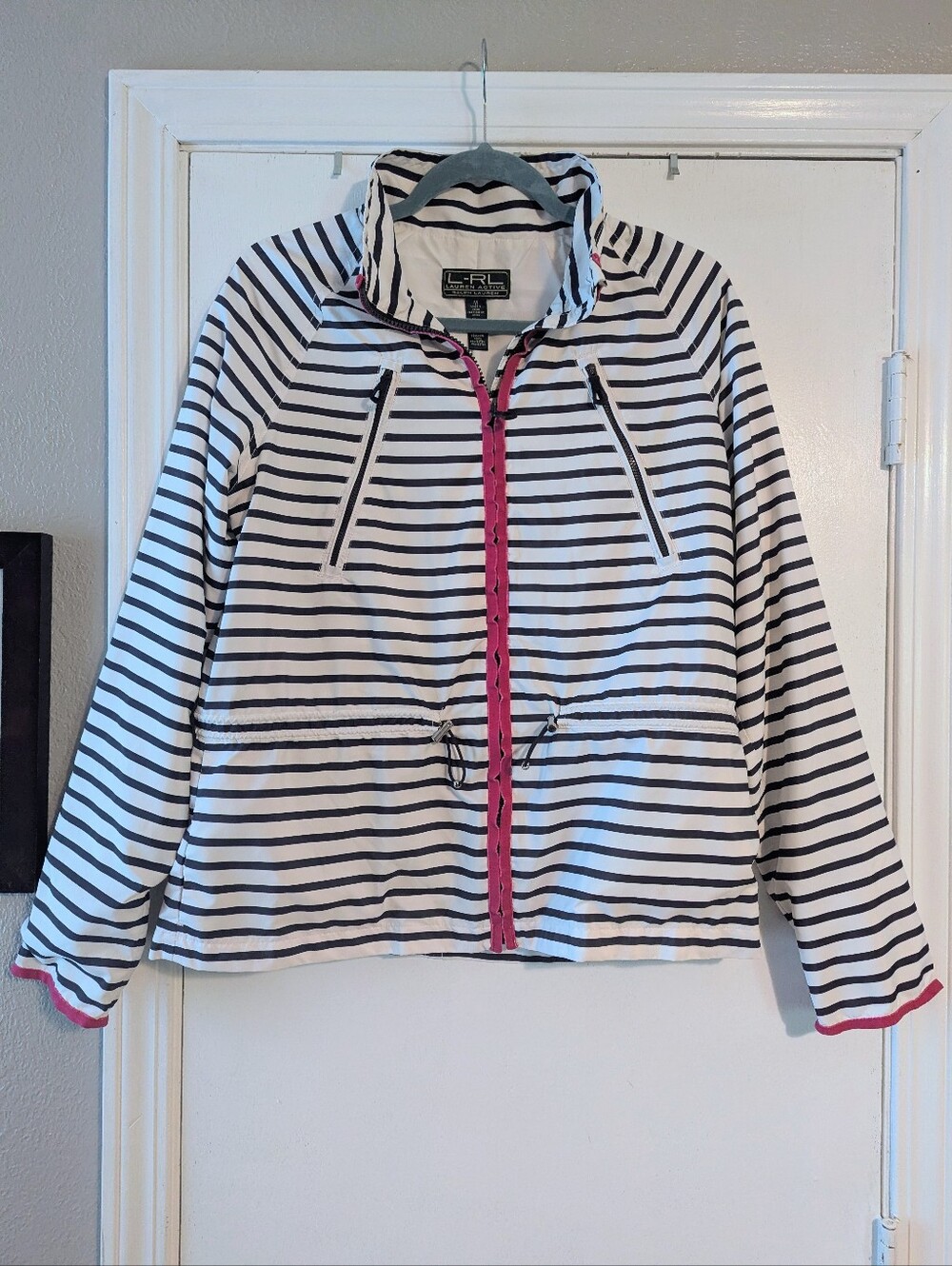 LRL Lauren Active Navy & White Striped Windbreaker Size M